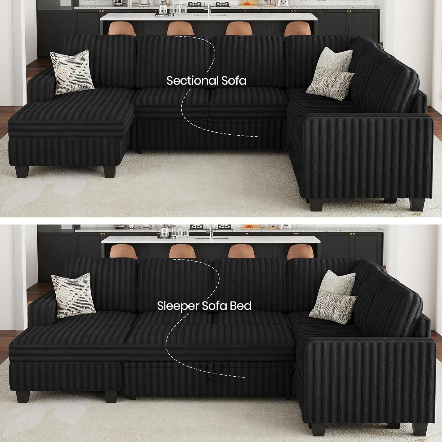 Belffin Corduroy Sleeper Sofa Bed with Storage Chaise Modular Sectional Sofa Couch with Pull Out