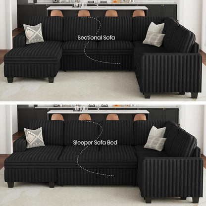 Belffin Corduroy Sleeper Sofa Bed with Storage Chaise Modular Sectional Sofa Couch with Pull Out