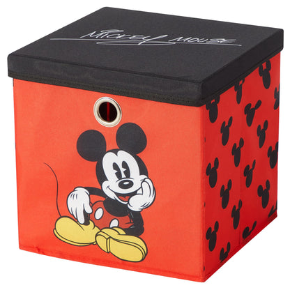 Disney Mickey Mouse Collapsible Storage Cube with Lid, Foldable Fabric Storage Bin for Clothes