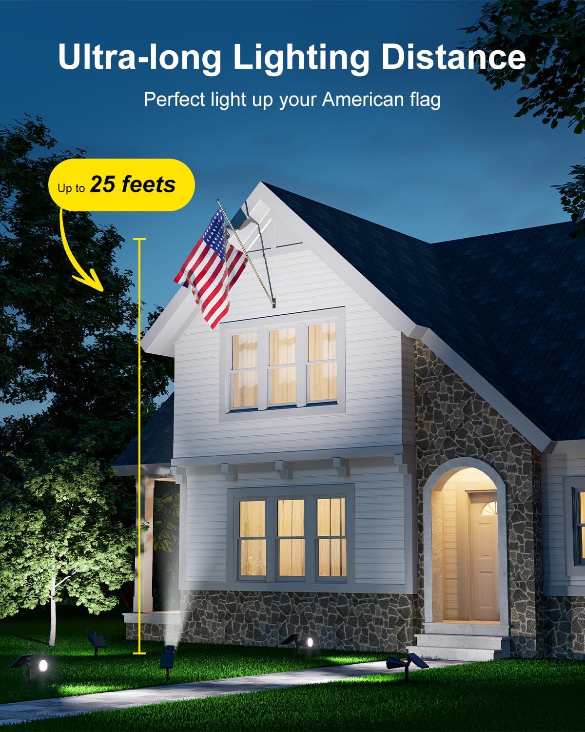 2 Pack Solar Spotlights Outdoor Waterproof for Flag, Tree, Statue, Number Sign, Plant Pot, Bright