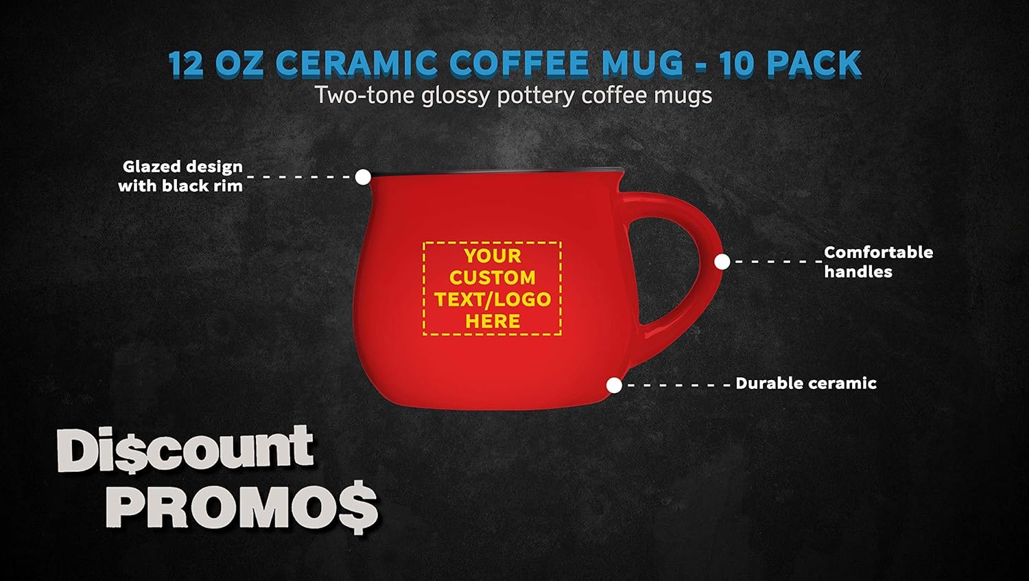 Custom Glazed Campfire Coffee Mugs 12 oz. Set of 10, Personalized Bulk Pack - Perfect for Coffee