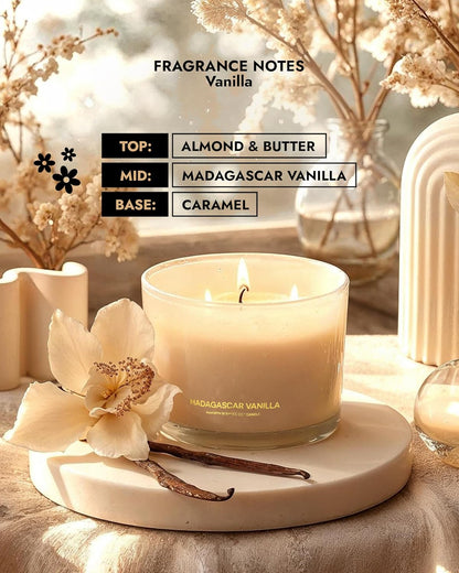 96NORTH Luxury Vanilla Soy Candles | Large 3 Wick Jar Candle | Up to 50 Hours Burning Time | 100%