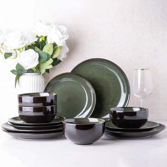 LERATIO Ceramic Dinnerware Sets for 4,Handcraft Stoneware Plates and Bowls Sets,Highly Chip and