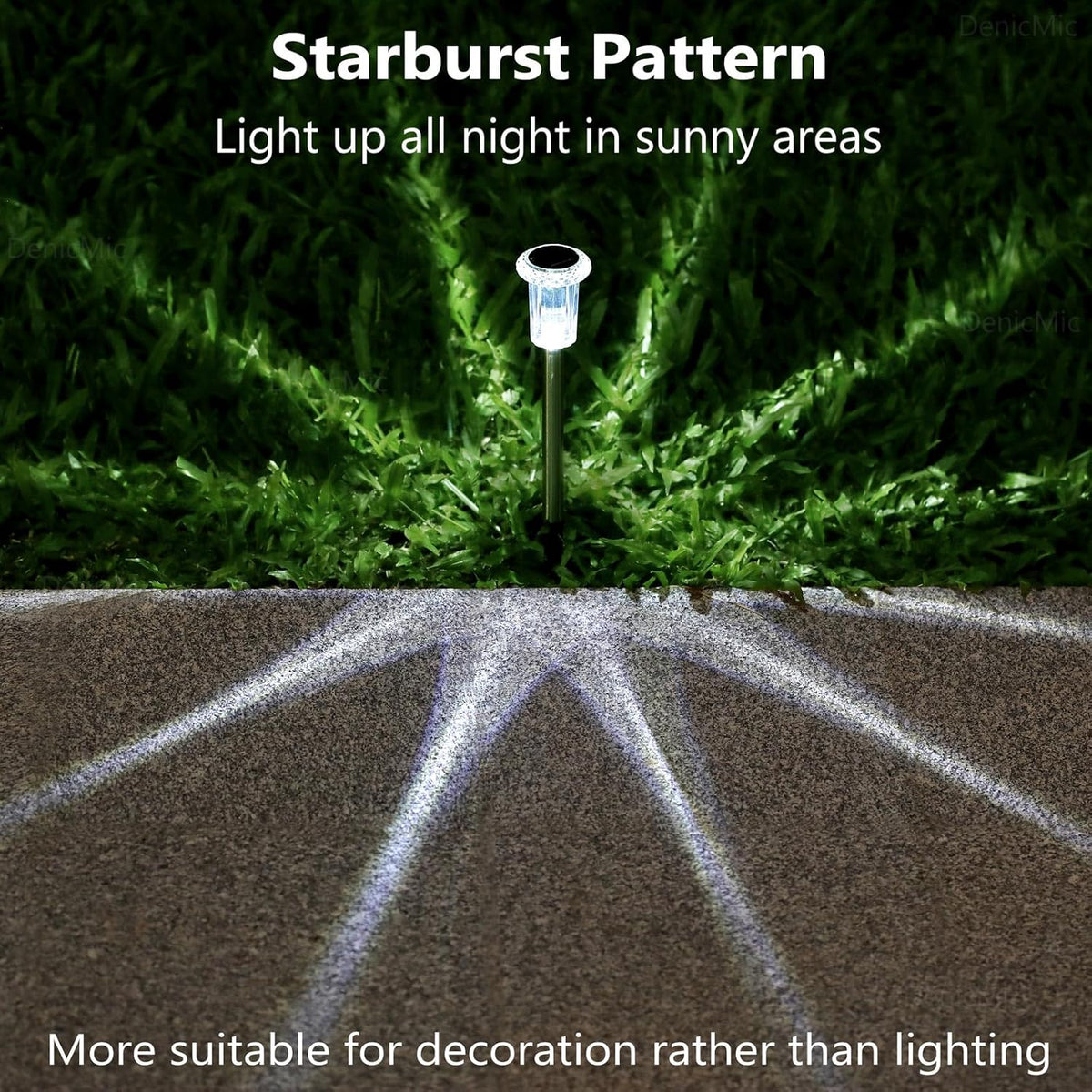 DenicMic Solar Lights Outdoor 10 Pack Waterproof 6000K Cold White LED Stainless Steel Stake for