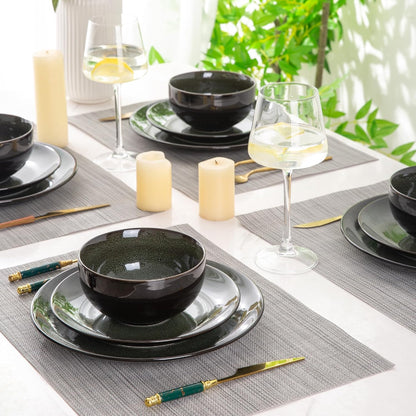LERATIO Ceramic Dinnerware Sets for 8,Stoneware Plates and Bowls Sets,Handmade Reactive Glaze