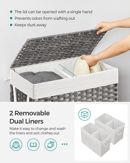 SONGMICS Laundry Hamper with Lid, 130L Wicker Laundry Basket