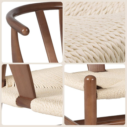 POLY & BARK Weave Dining Chairs – Mid-Century Modern Wishbone Dining Chairs with Arms, Solid Wood