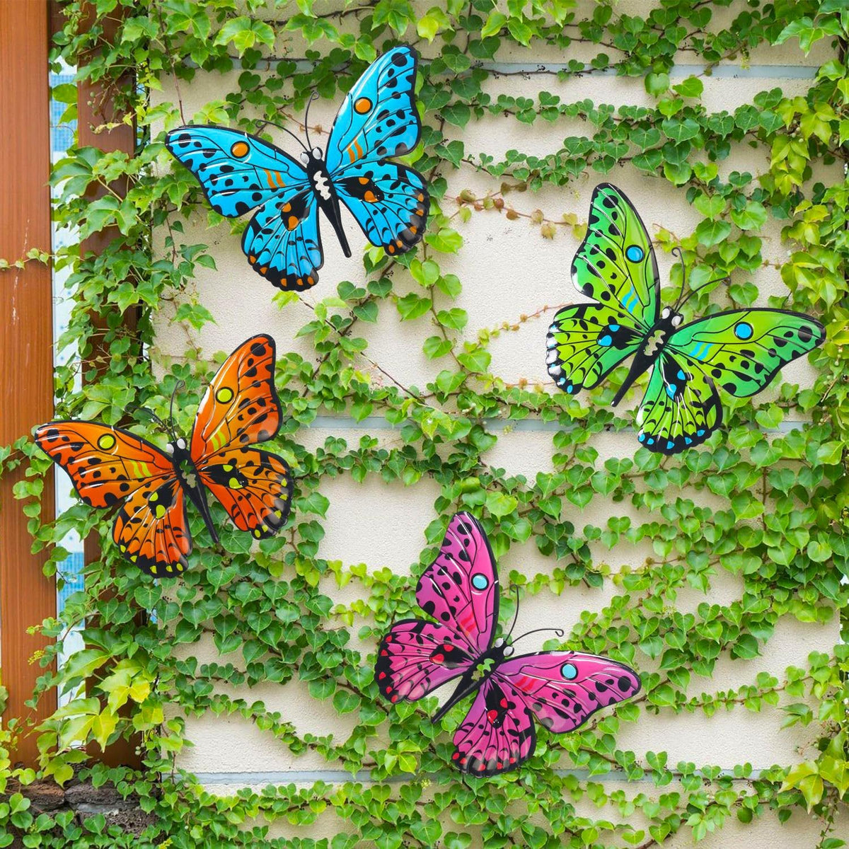 MACLARONX 4 PCS Metal Butterfly 9.6" Butterflies Outdoor Fence Yard Art Wall Decor Hanging