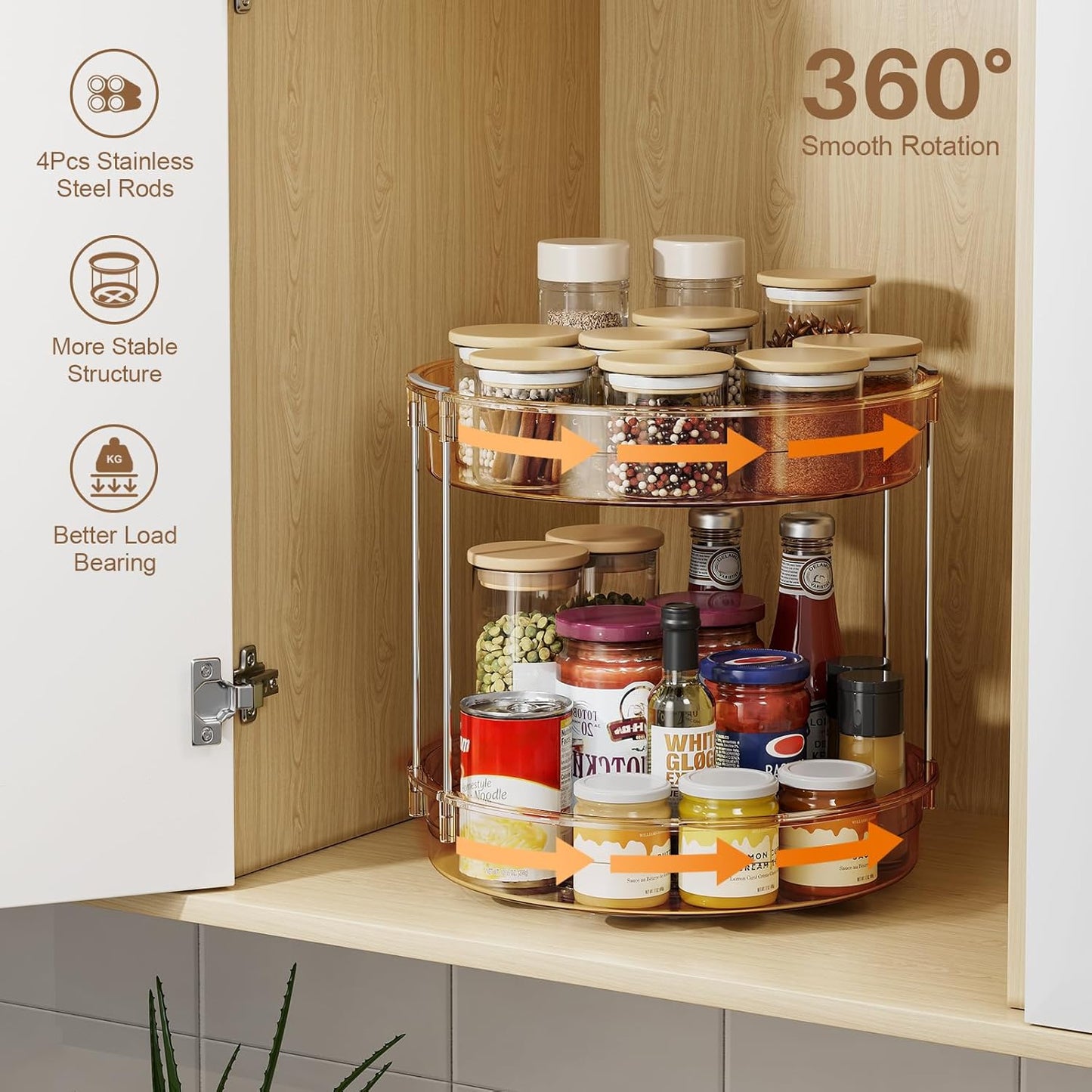LAMU 2 Pack 2 Tier Lazy Susan Turntable Organizer 12'' Rotating Spice Rack Organization for