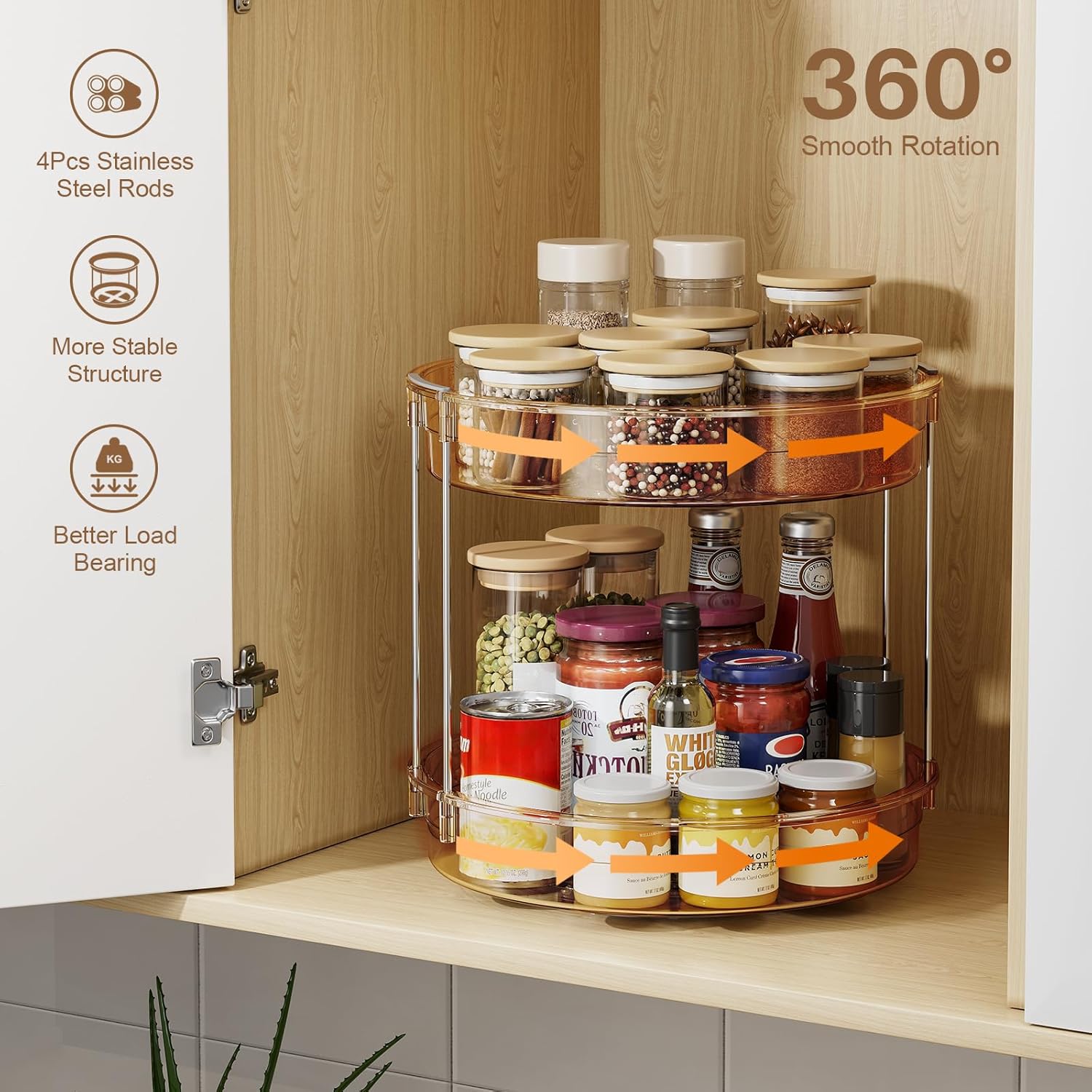 LAMU 12inch 2 Tier Lazy Susan Turntable Organizer Rotating Spice Rack Organization for Cabinet