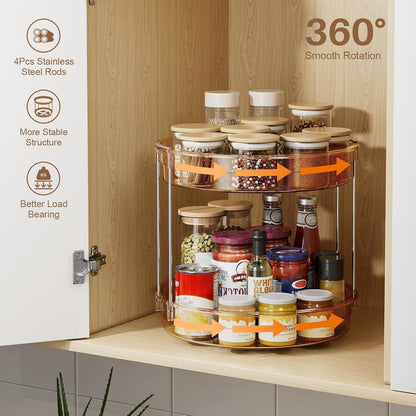 LAMU 12inch 2 Tier Lazy Susan Turntable Organizer Rotating Spice Rack Organization for Cabinet