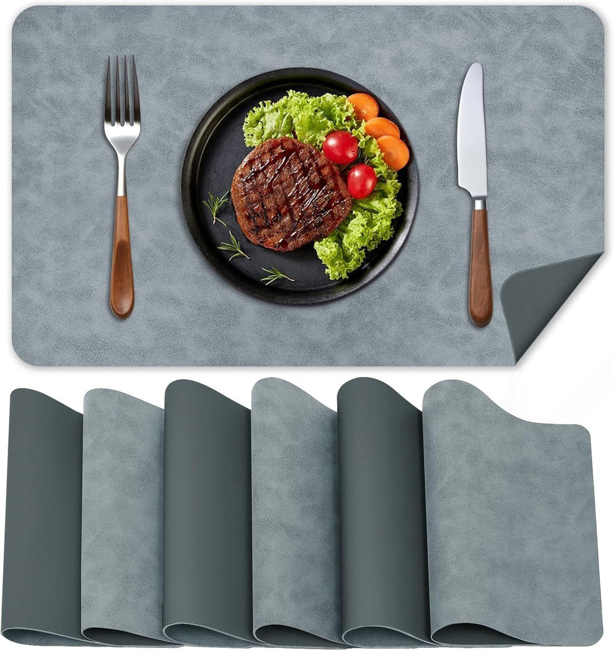 BLESWIN Faux Leather Placemats, PU Dining Table, Waterproof and Oil Resistant Easy to Clean, Heat