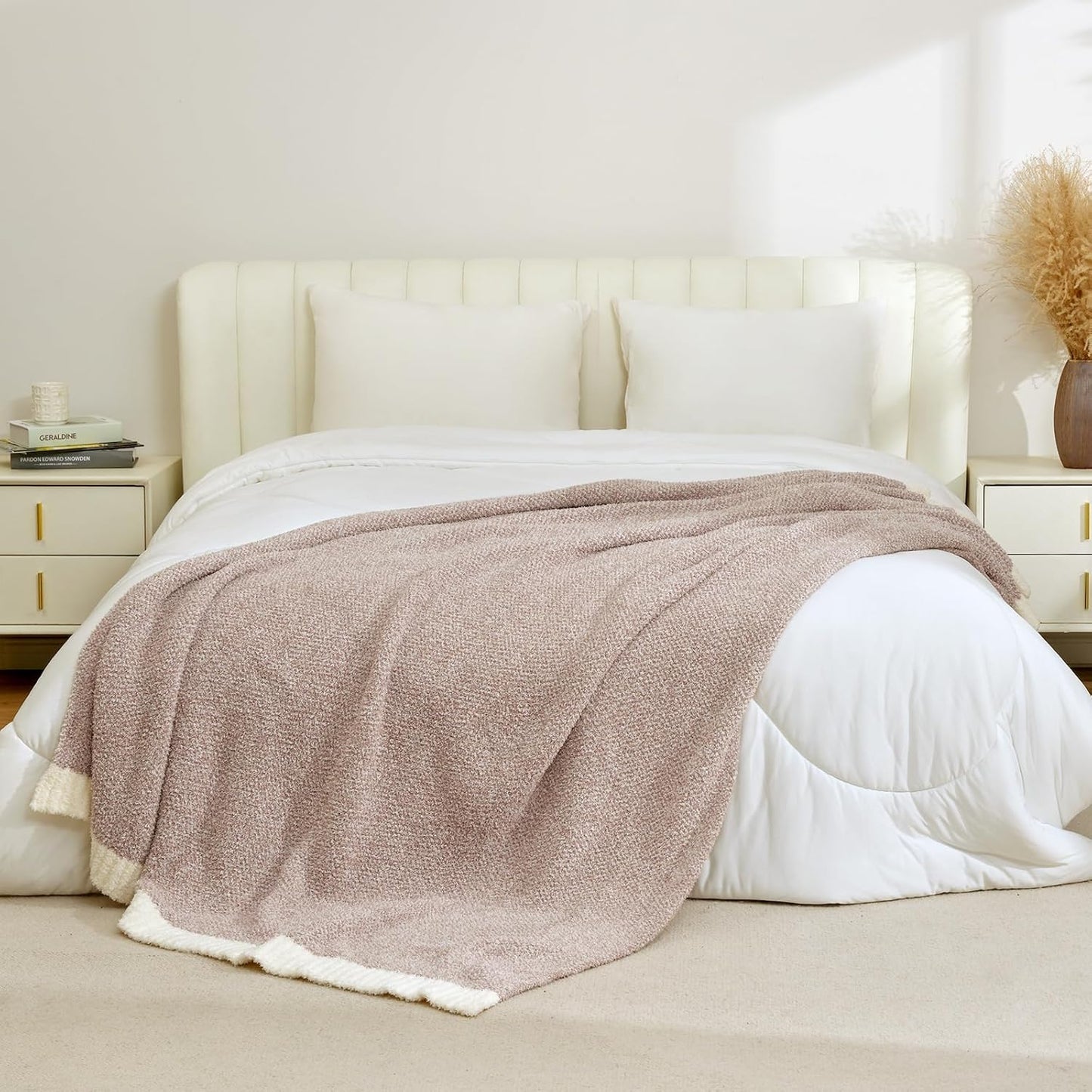 Snuggle Sac Queen Size Bedding Blanket Taupe,Super Soft Warm Microfiber Blankets Cozy Knit Fuzzy