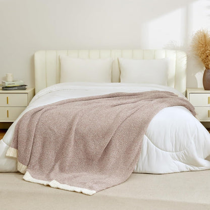Snuggle Sac Queen Size Bedding Blanket Taupe,Super Soft Warm Microfiber Blankets Cozy Knit Fuzzy