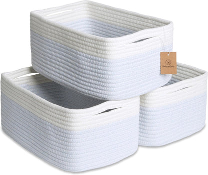 NaturalCozy 13.5”x8.5”x5.5” Rectangle Storage Baskets for Shelves 3 Pack | Cotton Rope Woven Small