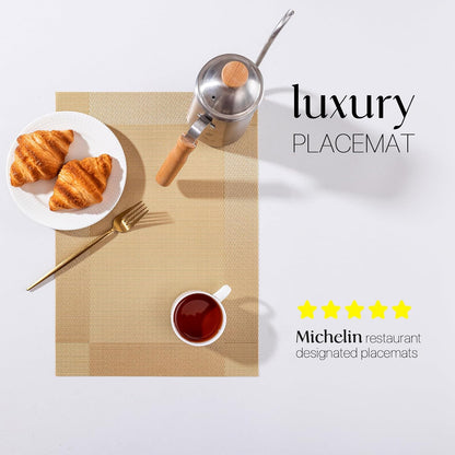 LEXMORE Placemats Set of 6 Vinyl/Plastic Woven Place Mats for Kitchen Table Indoor/Outdoor Washable