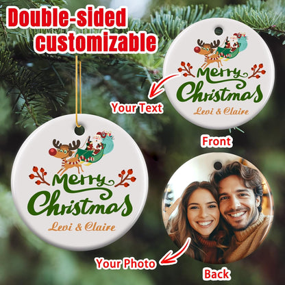 Personalized Christmas Ornaments 2025 - Custom Double-Sided Photo Ceramic Xmas Tree Hanging Decor