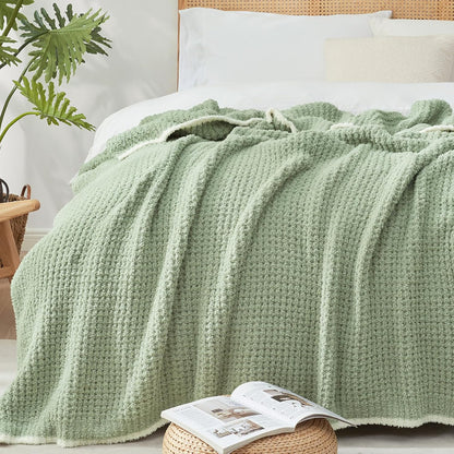 Snuggle Sac Sage Green Waffle Throw Blanket for Couch Bed Sofa 60x80 inches, Reversible Sage Green