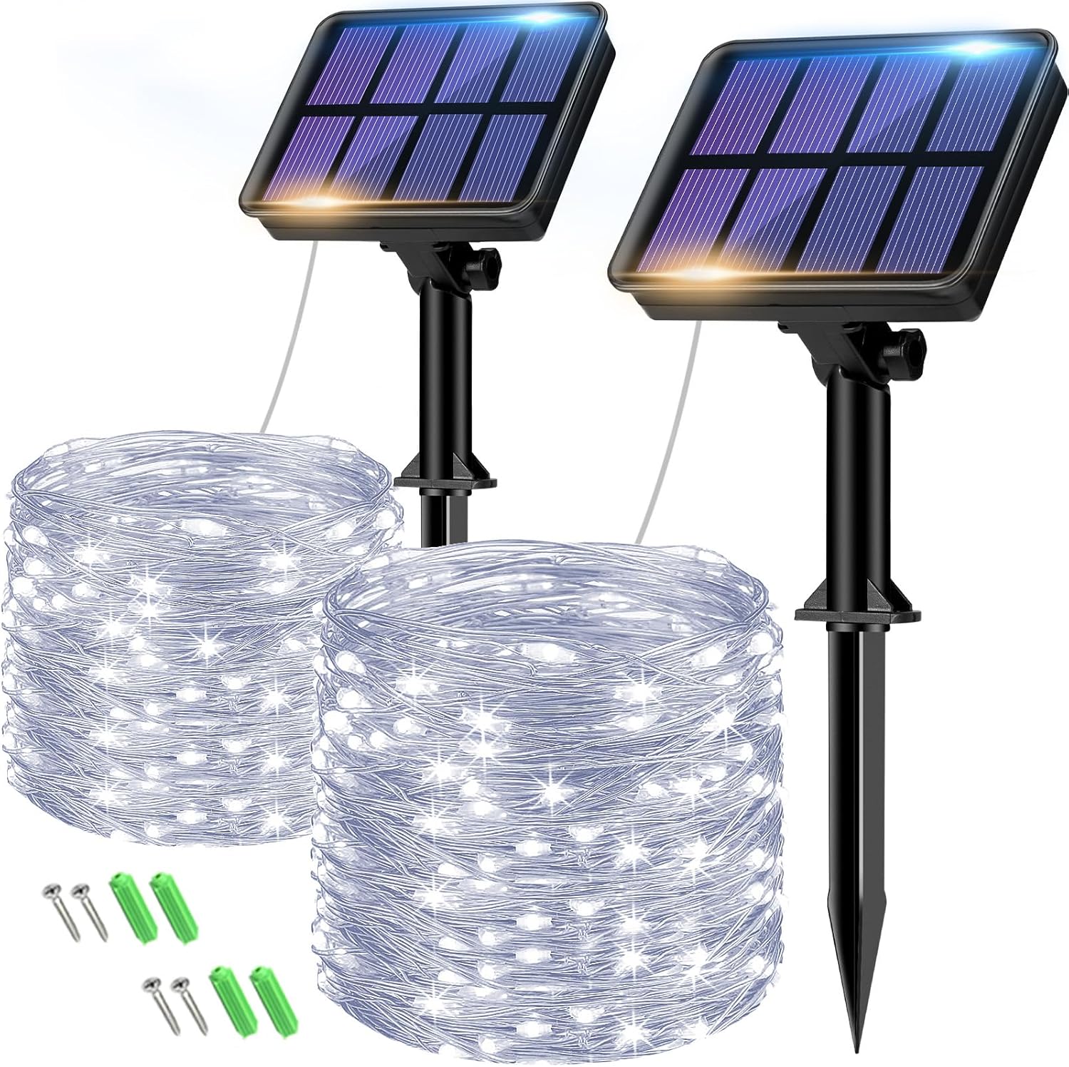 2-Pack Solar String Lights Outdoor, 160LED 66FT Solar Fairy Lights Waterproof 8 Modes Copper Wire