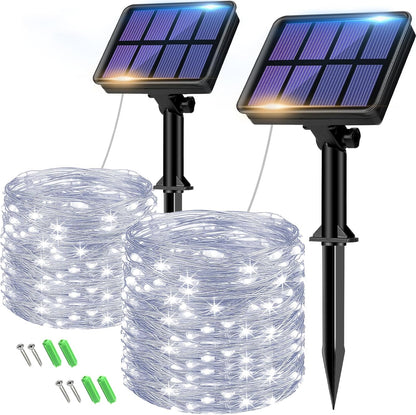 2-Pack Solar String Lights Outdoor, 160LED 66FT Solar Fairy Lights Waterproof 8 Modes Copper Wire