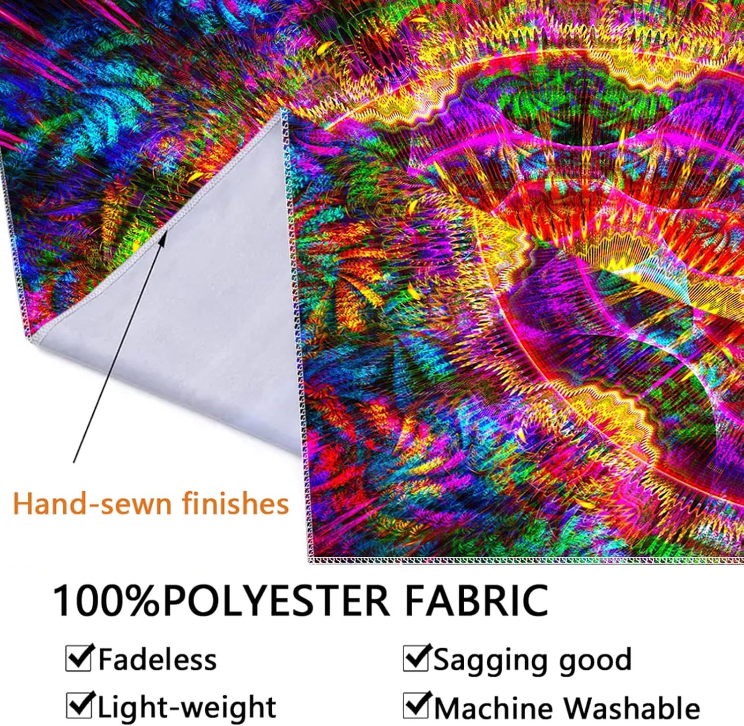 PSYHILAR Blacklight Mandala Tapestry for Bedroom, Psychedelic Black Light Posters for Adults and