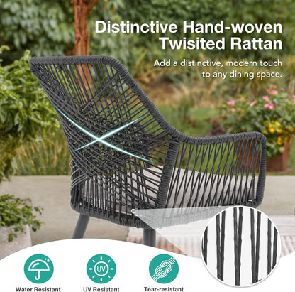 Patiorama Patio Dining Chair Set of 2, Woven Rope Outdoor Dining Chairs w/Steel Frame, All-Weather