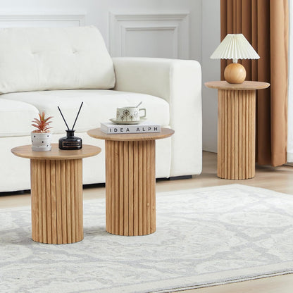 Round Nesting Coffee Table Set of 3,Mid Century Modern Fluted Coffee and End Table Set,Small Circle