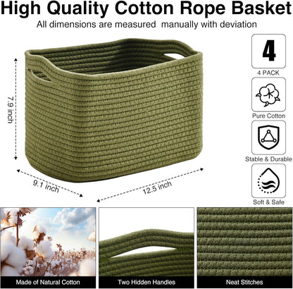 Storage Basket for Shelves, Small Baskets for Organizing, Woven Cotton Rope Baskets for Storage