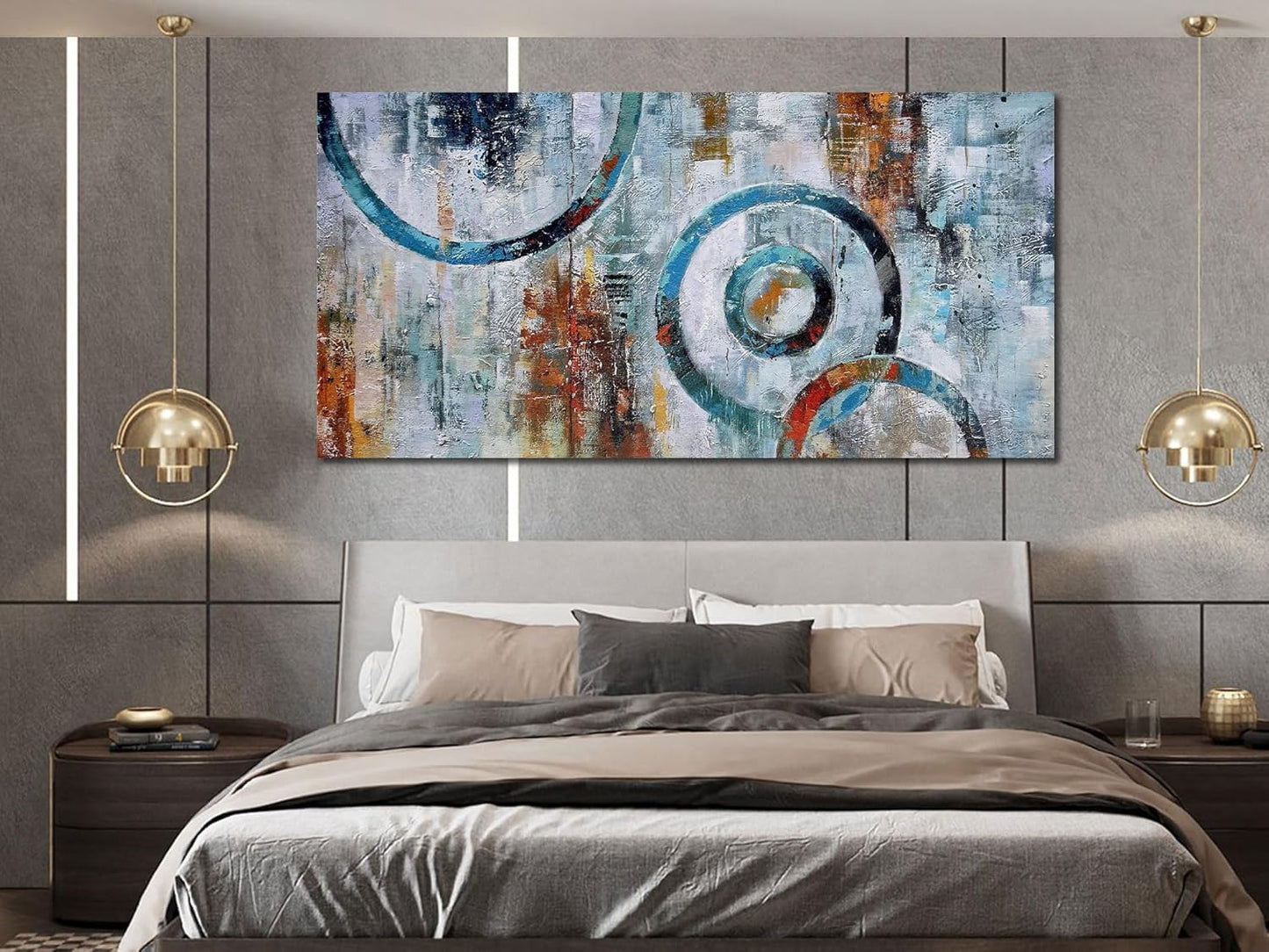 Arjun Abstract Wall Art Geometric Canvas Circle Painting Modern Grey Brown Picture Simple Artwork