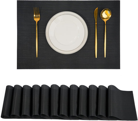 Placemats Set of 12，Non-Slip PVC Weave Table Mats Easy to Clean，Heat Resistant Place Mats for