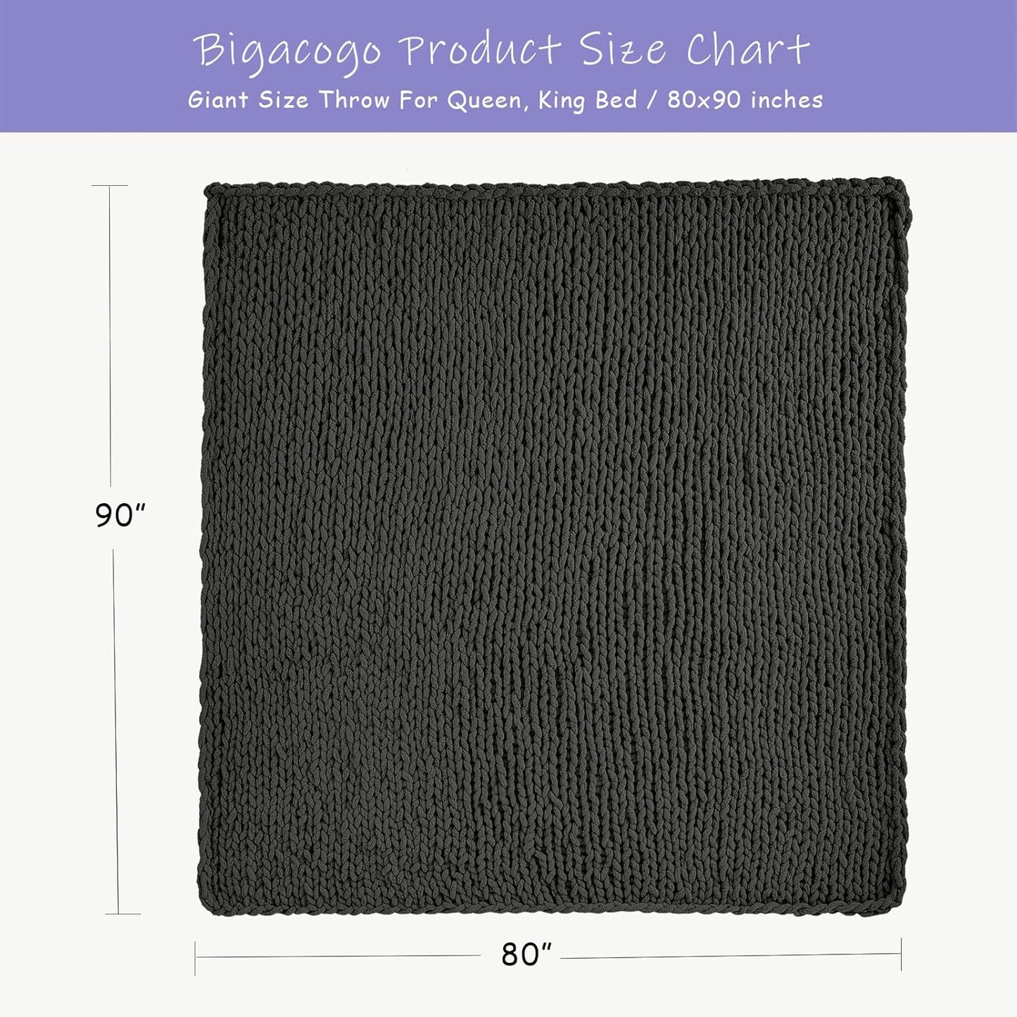 Bigacogo Chunky Knit Throw Blanket for Couch, 80x90 inches, 100% Hand Knitted with Thick Jumbo