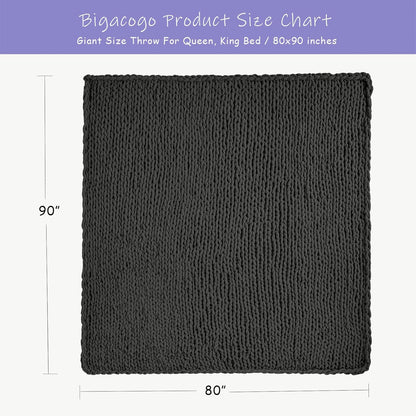 Bigacogo Chunky Knit Throw Blanket for Couch, 80x90 inches, 100% Hand Knitted with Thick Jumbo