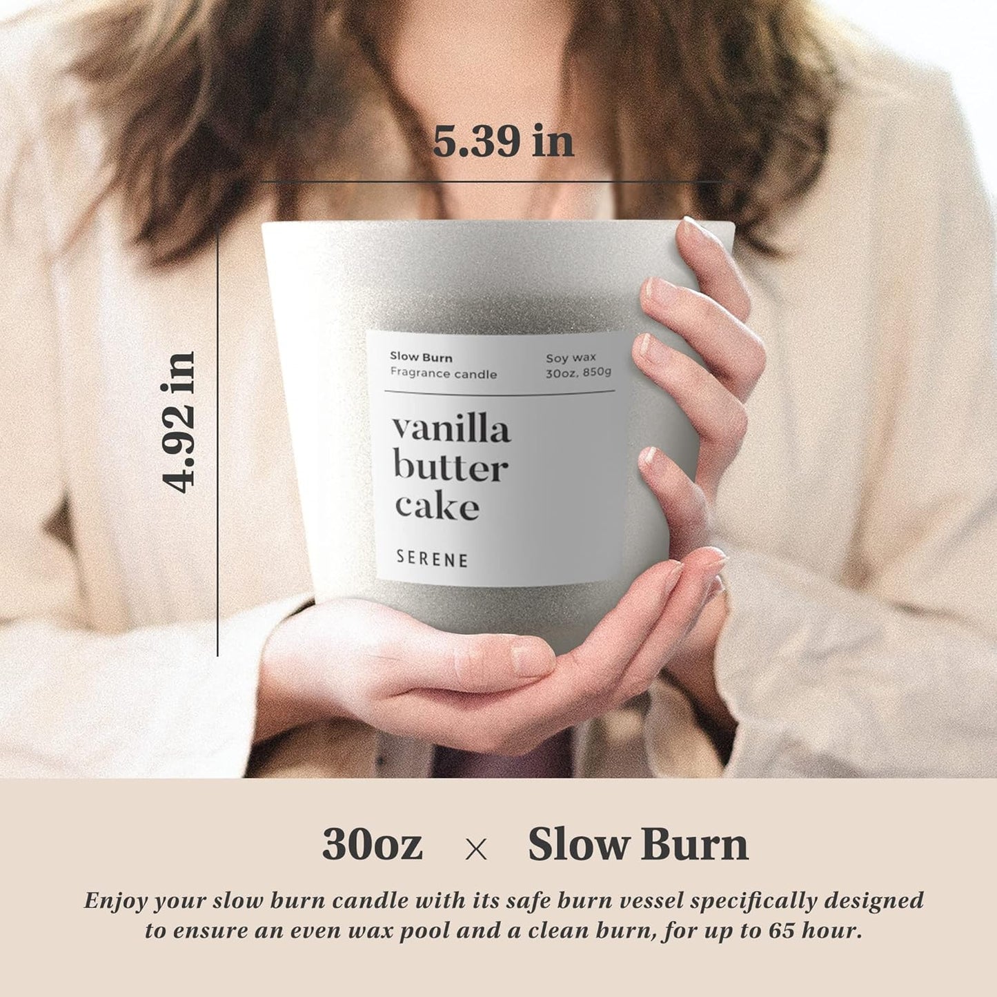 Hidden Label Large Scented Candle, Vanilla Butter Cake, 30oz 3 Wick Huge Candle, Serene Collection