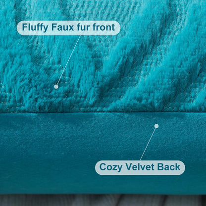 decorUhome Fall Throw Pillow Covers 16x16 Inch Set of 2, Soft Plush Decorative Faux Fur Teal Solid