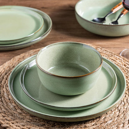 GBHOME Ceramic Dinnerware Sets for 4, 12 Pieces Stoneware Plates and Bowls Sets, Scratch Resistant