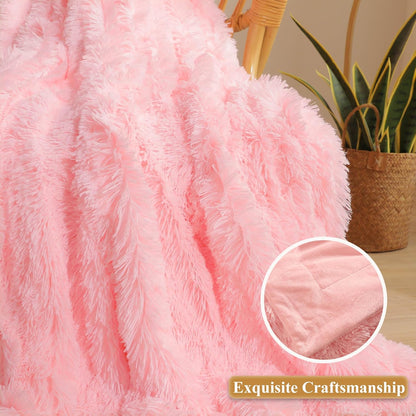 XeGe Fluffy Faux Fur Throw, Pink Luxurious 50x60 Shaggy Blanket, Warm Soft Fuzzy Couch Throw for