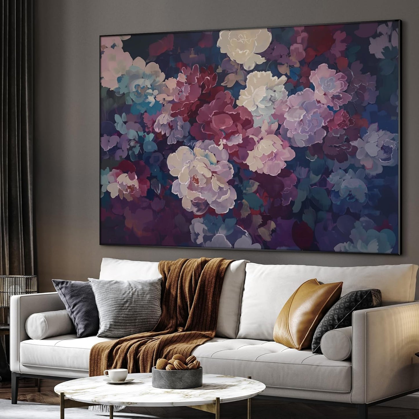 SIGNWIN 46"x60" Extra Large Framed Wall Art Bold Peony Bloom in Colorful Impressionist Style, Lush