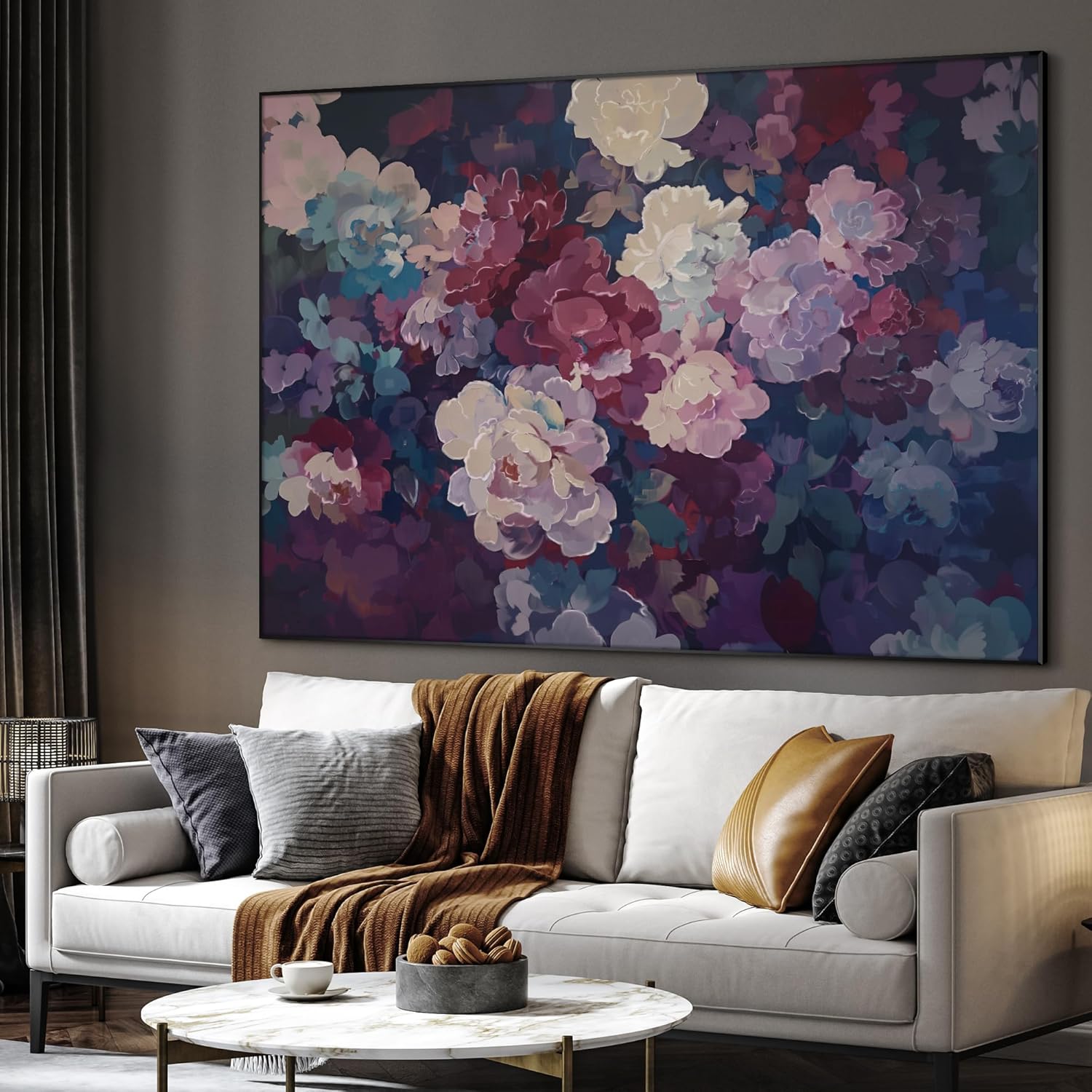 SIGNWIN 46"x60" Extra Large Framed Wall Art Bold Peony Bloom in Colorful Impressionist Style, Lush