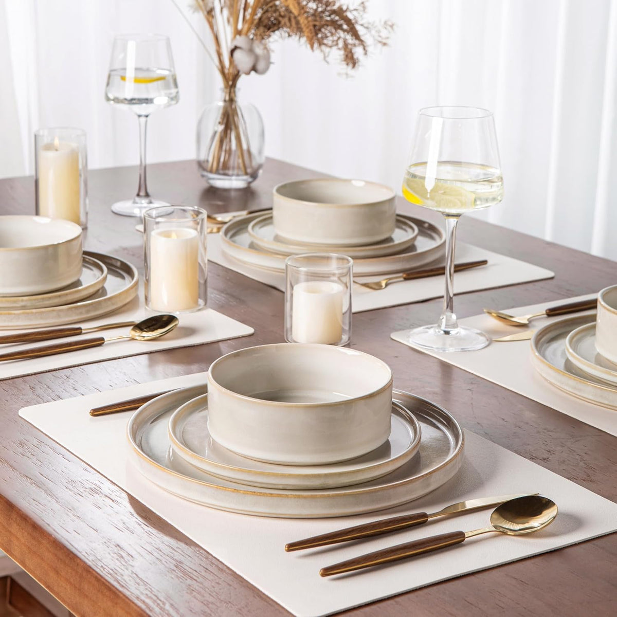 AmorArc Ceramic Dinnerware Sets, Handmade Reactive Glaze Stoneware Plates and Bowls Sets,Highly
