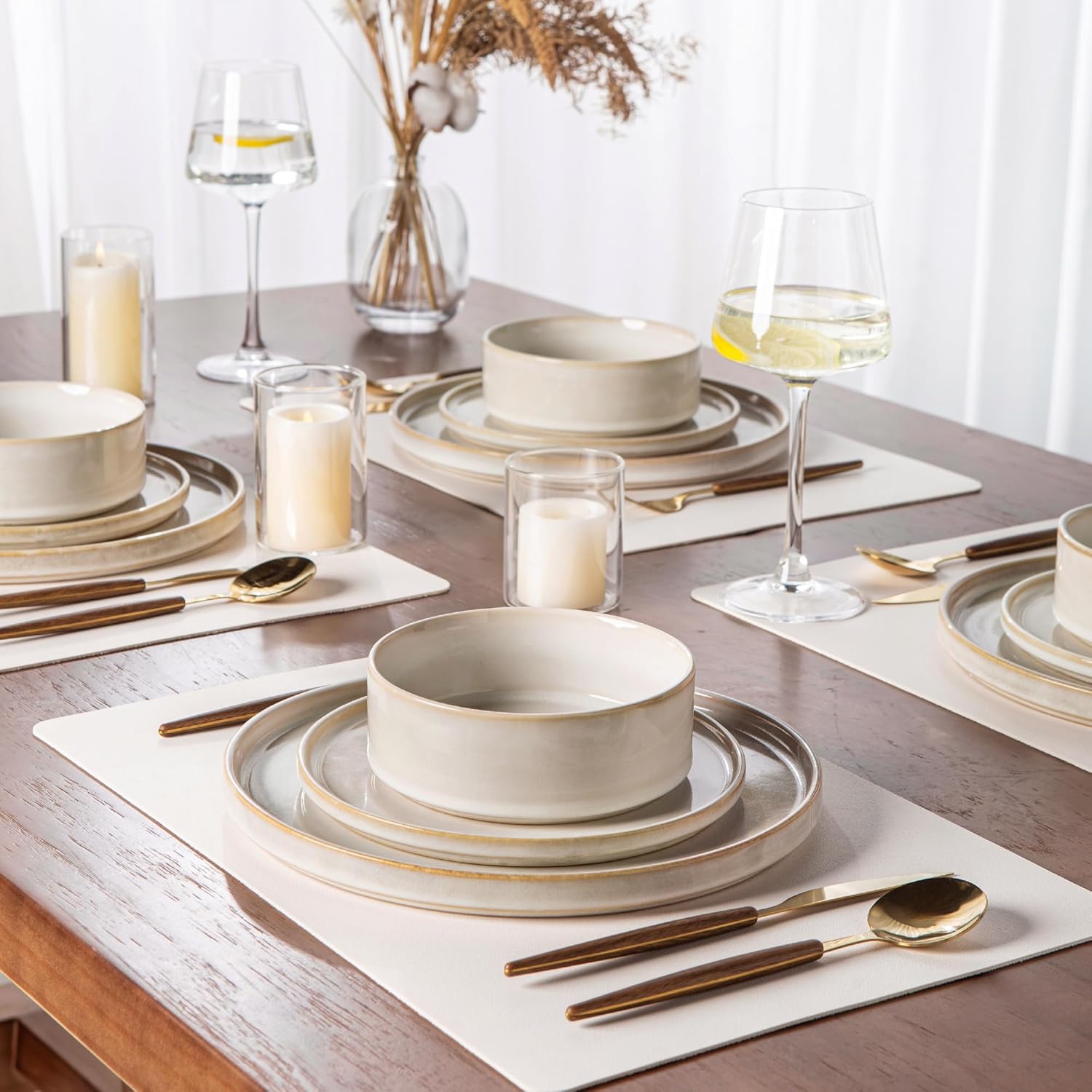 AmorArc Ceramic Dinnerware Sets, Handmade Reactive Glaze Stoneware Plates and Bowls Sets,Highly