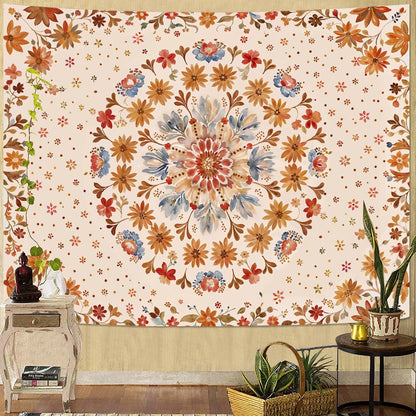 Fowocu Boho Floral Mandala Tapestry Wall Hanging Watercolor Bohemian Flower Medallion Tapestry