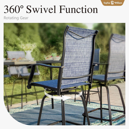 Sophia & William Outdoor Bar Set, Patio Bar Table and Chairs Set, Bar Height Patio Set - 4 x Swivel