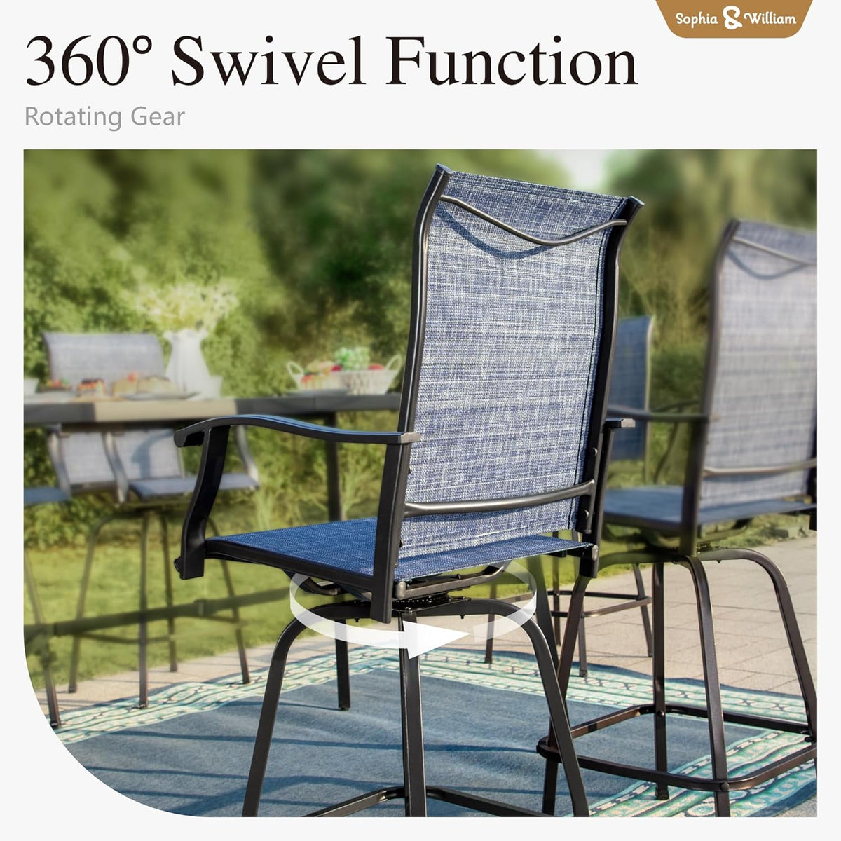 Sophia & William Outdoor Bar Set, Patio Bar Table and Chairs Set, Bar Height Patio Set - 2 x Swivel