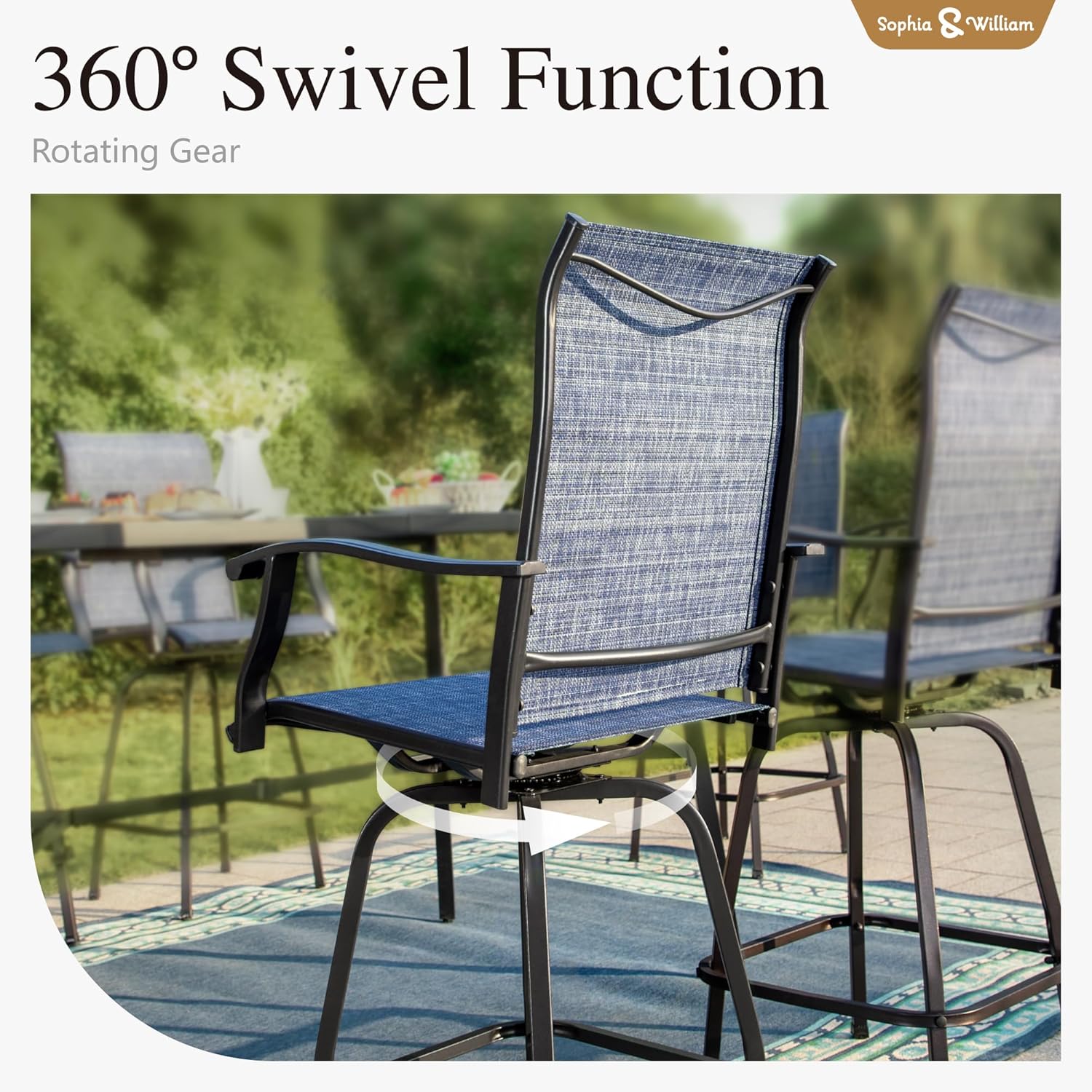 Sophia & William Outdoor Bar Set, Patio Bar Table and Chairs Set, Bar Height Patio Set - 2 x Swivel