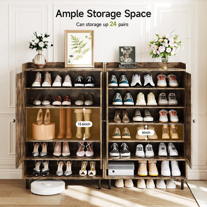 ComfyCorner Shoe Cabinet with Cross Molding Doors, 6-Tier Storage, Brown