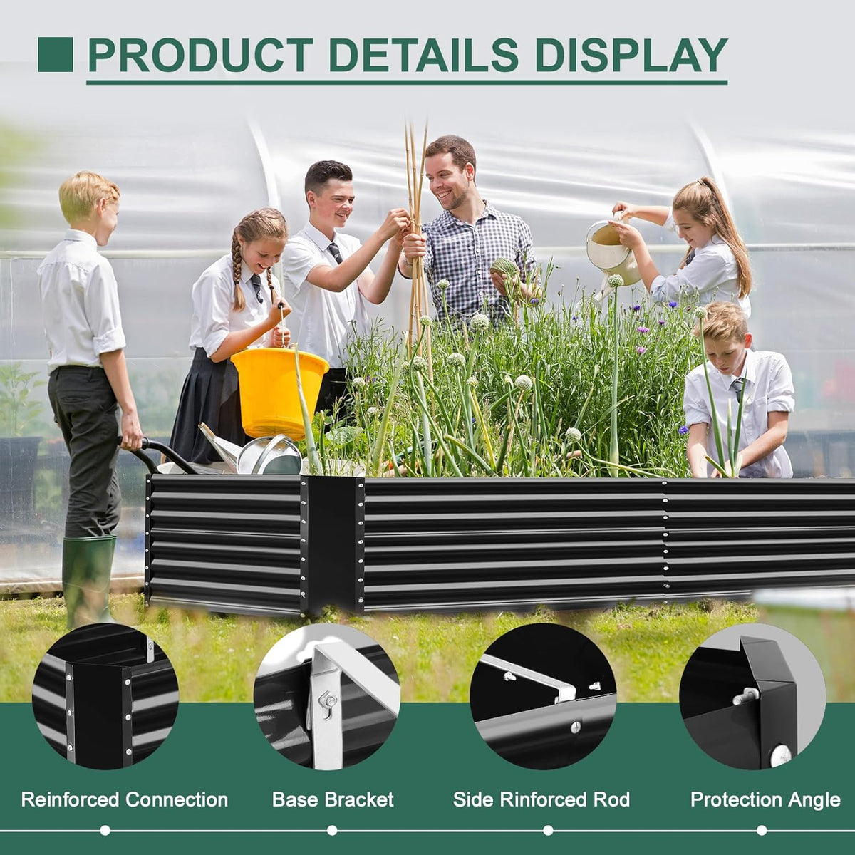 Land Guard 8x4x3ft Rectangular Galvanized Raised Garden Beds, Large-Capacity Metal Planter Box