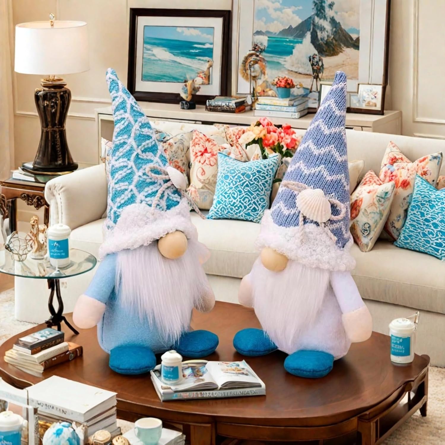 Summer Gnomes Decorations, Beach Gnome Plush Decor for Home Ocean Day Gnomes Tiered Tray Decor