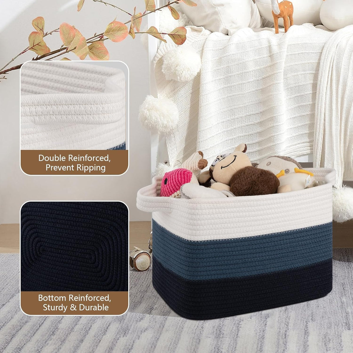 Storage Basket for Organizing, Woven Baskets for Storage, Rectangle Decorative Baskets for Shleves