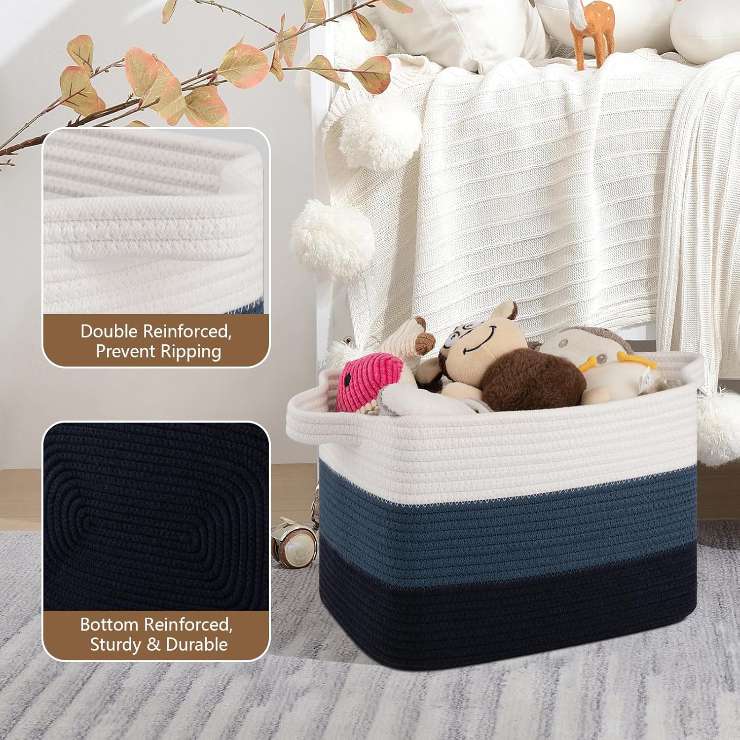 Storage Basket for Organizing, Woven Baskets for Storage, Rectangle Decorative Baskets for Shleves