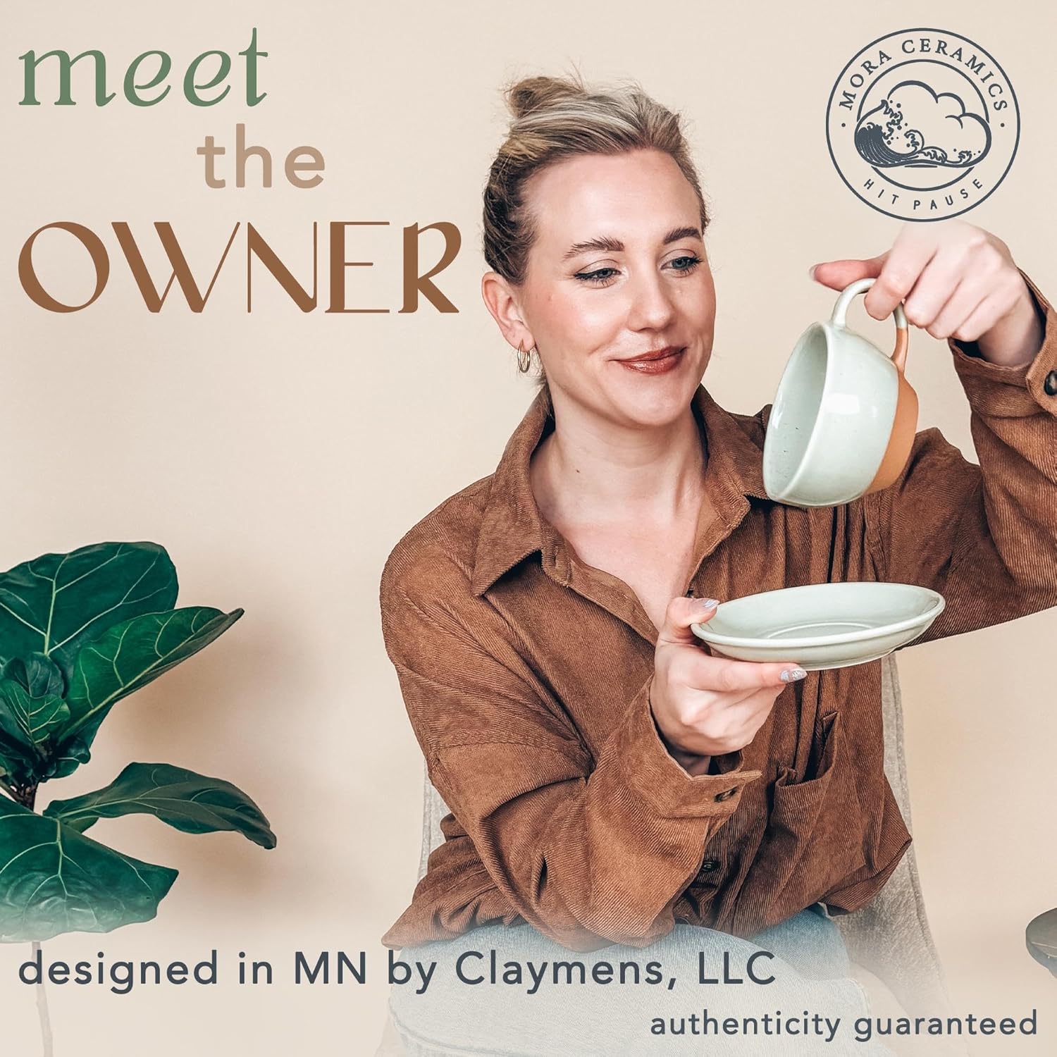 Mora Ceramic Latte Art Mug With Saucer - 10.5 oz, Round Bottom For Perfect Pours - Cafe Cups for
